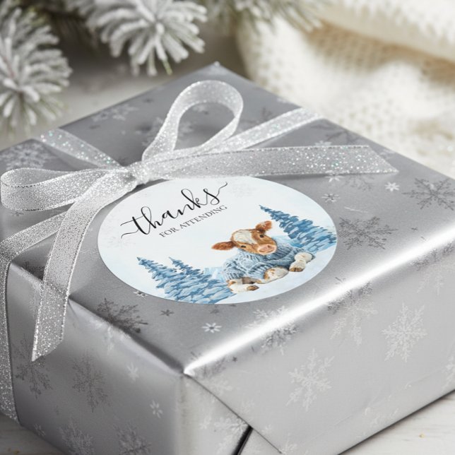 Thanks Baby Cow Christmas Winter  Classic Round Sticker (Creator Uploaded)