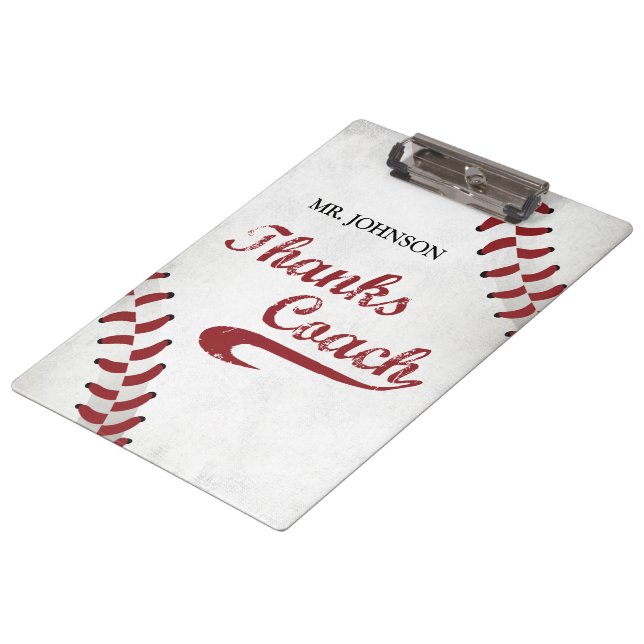 Thanks Baseball Coach Large Grunge Baseball Clipboard (Angled)