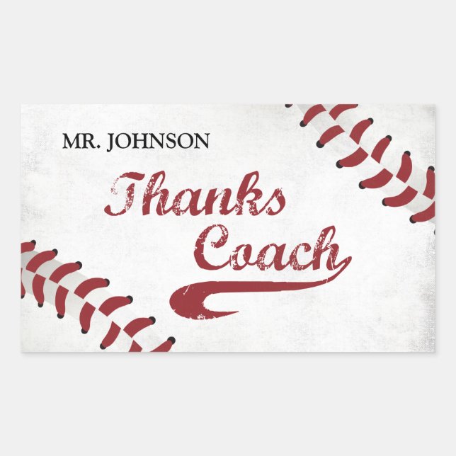 Thanks Baseball Coach Large Grunge Baseball Rectangular Sticker (Front)