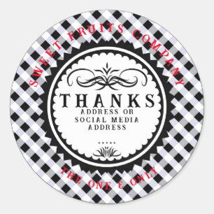 Thanks Black White Gingham Classic Round Sticker