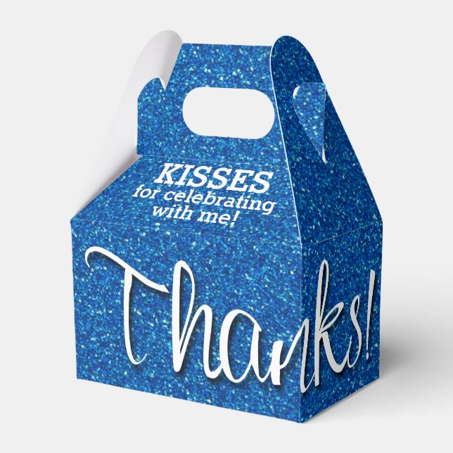 THANKS Blue Faux Glitter Favour Box (Front Side)