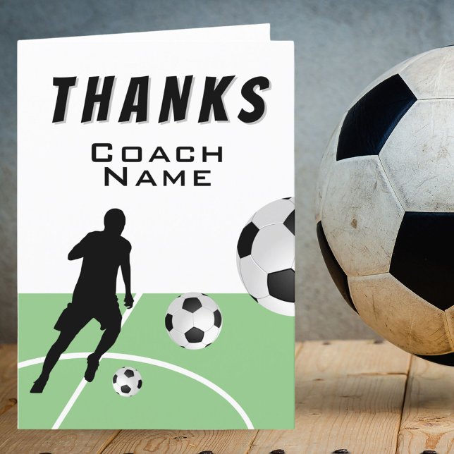 Thanks Coach Soccer Player Soccer Balls Thank You Card (Creator Uploaded)