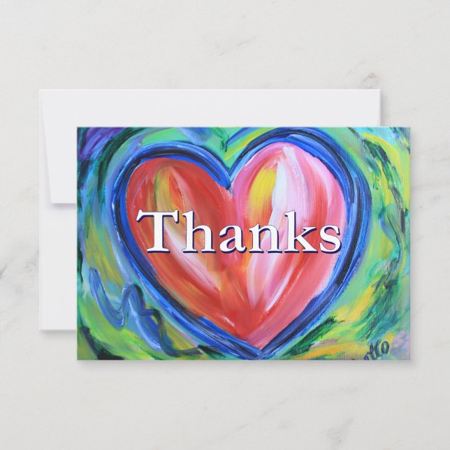 Thanks Colourful Heart Art Note Card (Front)