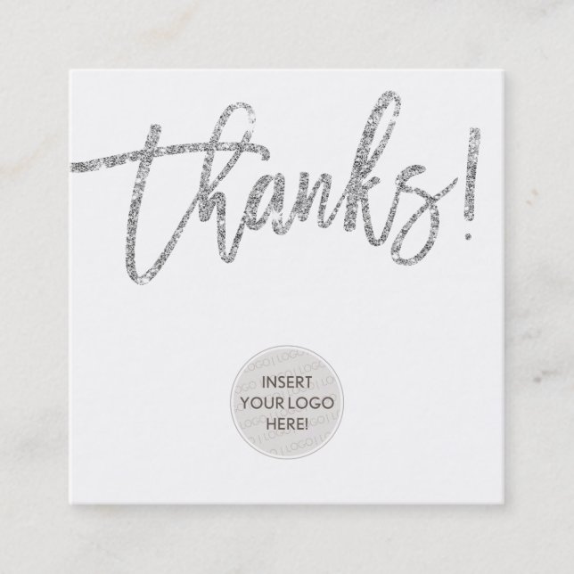 THANKS cute logo business thank you silver glitter Square Business Card (Front)