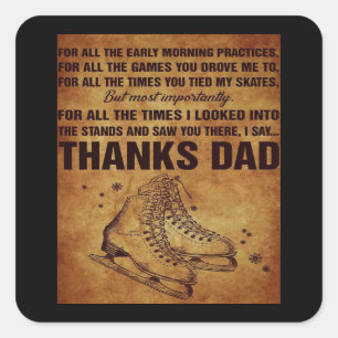 Thanks dad ice skates square sticker