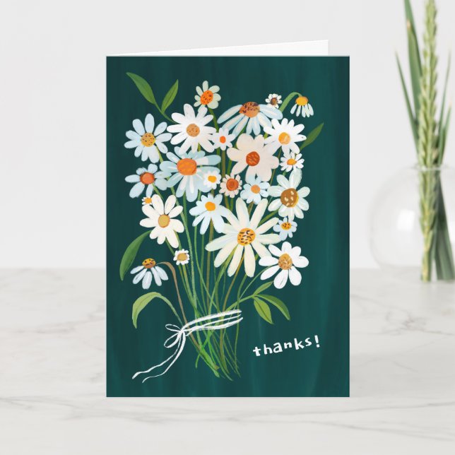 THANKS Daisy Bouquet Handpainted Gouache  Card (Front)