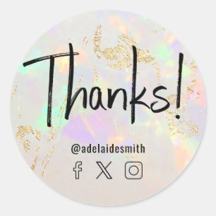 thanks faux holograph white opal classic round sticker