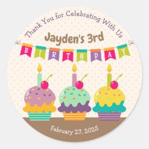 Thanks Favor Colorful Cupcakes Bunting Candles Kid Classic Round Sticker