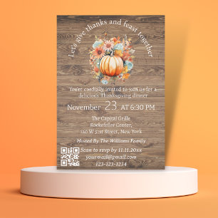 thanks & feast thanksgiving rustic qr code modern  invitation