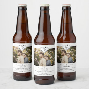 Thanks Floral Heart Wedding Photo Engaged Couple Beer Bottle Label