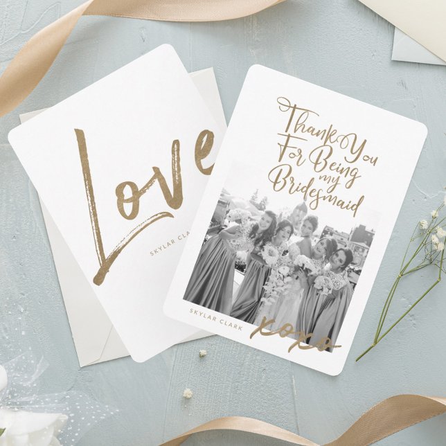 Thanks For Being My Bridesmaid Trendy Photo Thank You Card (Creator Uploaded)