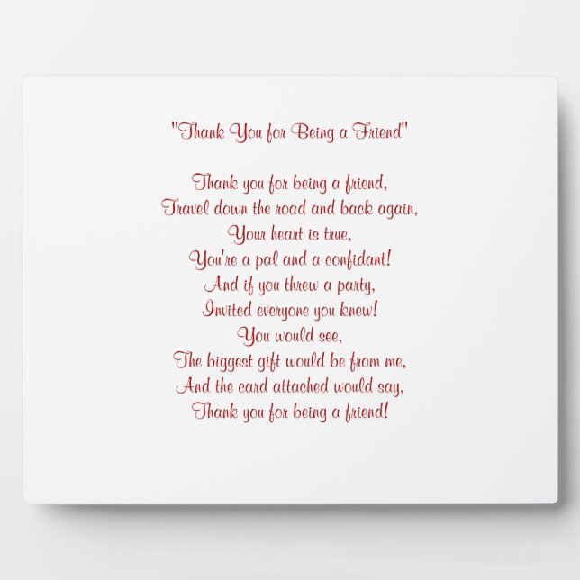 Thanks for Being My Friend - Plaque (Front)