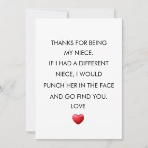 THANKS FOR BEING MY NIECE, Niece BIRTHDAY  Thank You Card