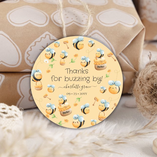 Thanks for Buzzing by 1st Bee Birthday Classic Round Sticker (Creator Uploaded)