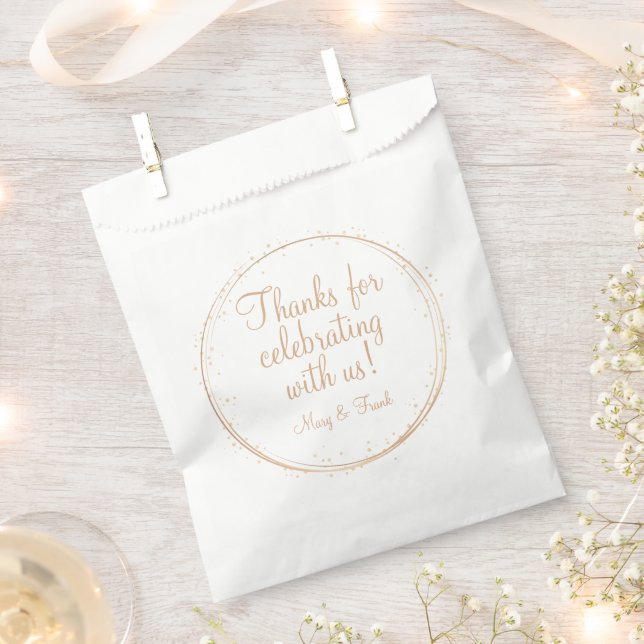 Thanks for Celebrating with Us Gold Personalised Favour Bags (Clipped)