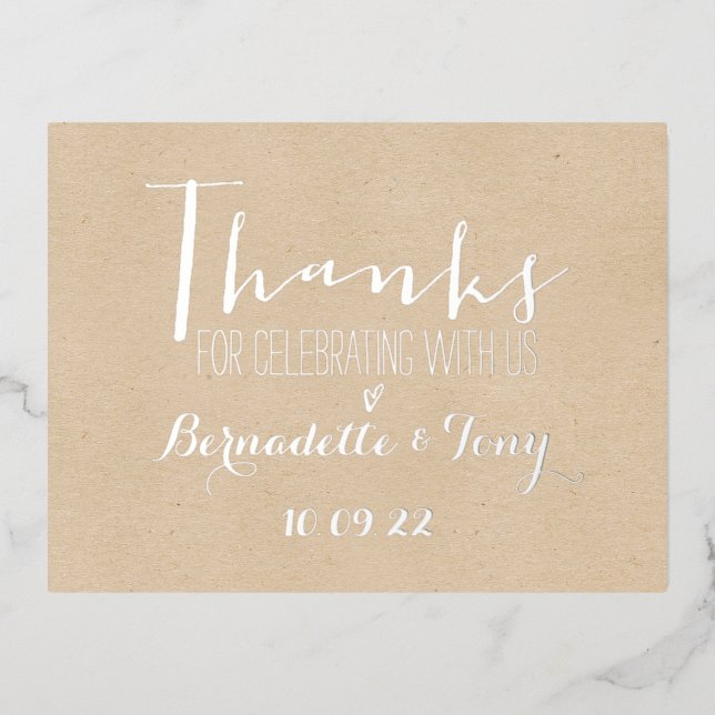 Thanks For Celebrating With Us! Wedding Thank You Foil Invitation Postcard (Front)