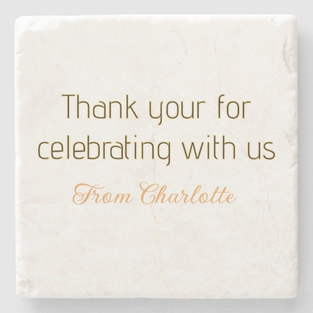 thanks for celebrating with us yellow black simple stone coaster (Front)