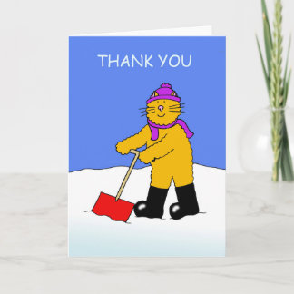 Thanks for Clearing Snow Cartoon Cat Thank You Card