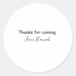 thanks for coming add name text message babyshower classic round sticker
