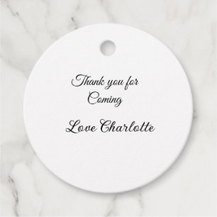 thanks for coming add name text message  favour tags