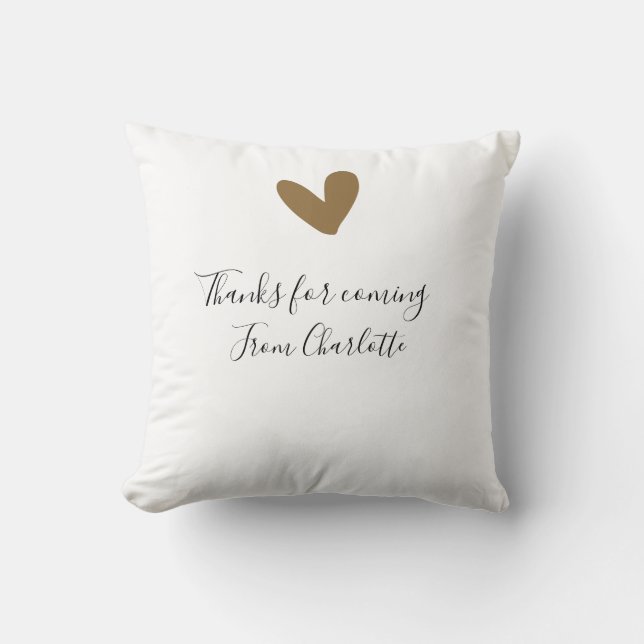 thanks for coming add name text message gold heart cushion (Front)