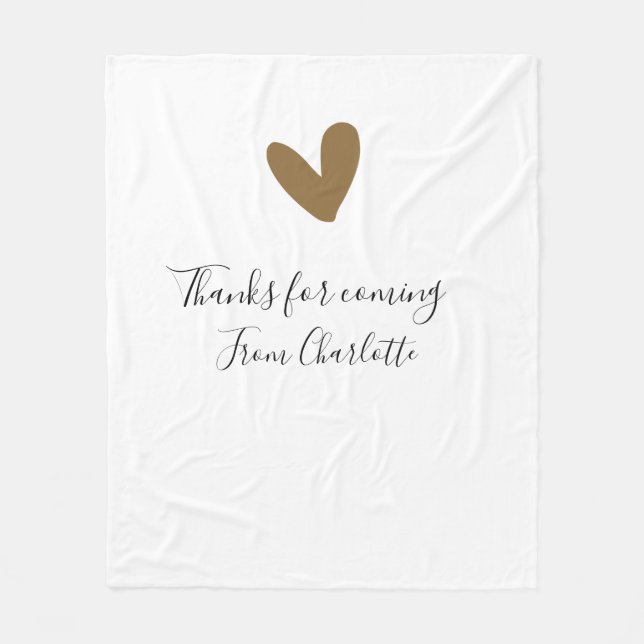 thanks for coming add name text message gold heart fleece blanket (Front)