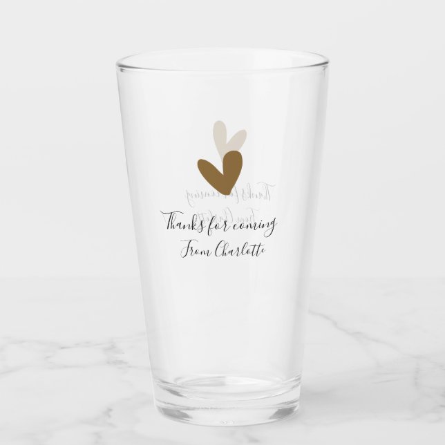 thanks for coming add name text message gold heart glass (Front)