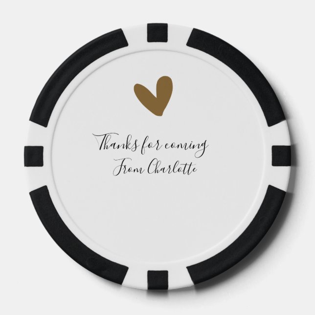 thanks for coming add name text message gold heart poker chips (Front)