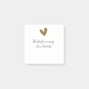 thanks for coming add name text message gold heart post-it notes
