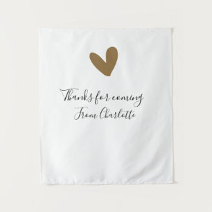 thanks for coming add name text message gold heart tapestry