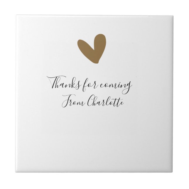 thanks for coming add name text message gold heart tile (Front)