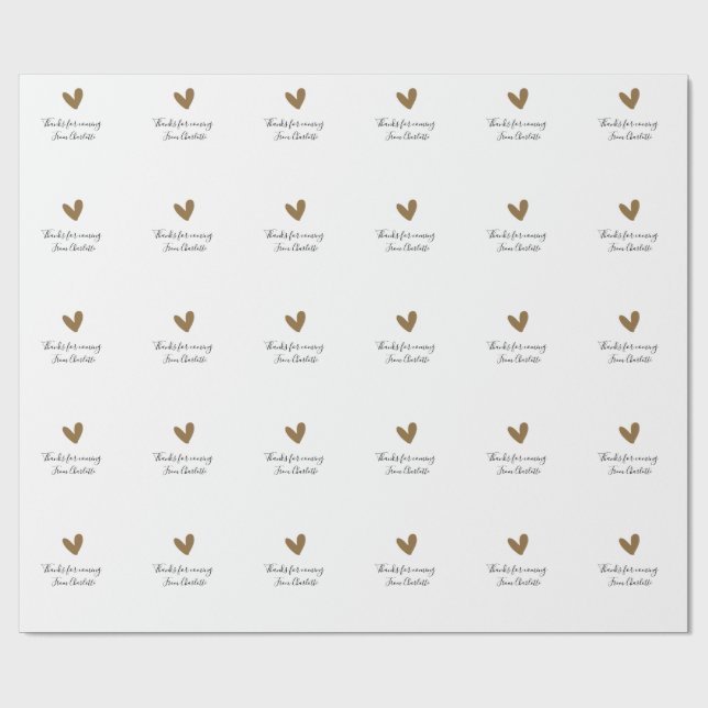 thanks for coming add name text message gold heart wrapping paper (Flat)