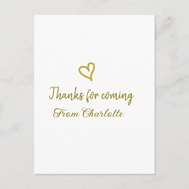 thanks for coming add name text message golden hea postcard (Front)