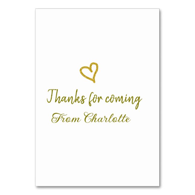 thanks for coming add name text message golden hea table number (Front)
