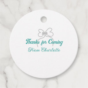 thanks for coming add name text message grey bow favour tags