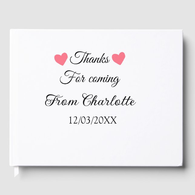 thanks for coming add name text message  guest book (Front)