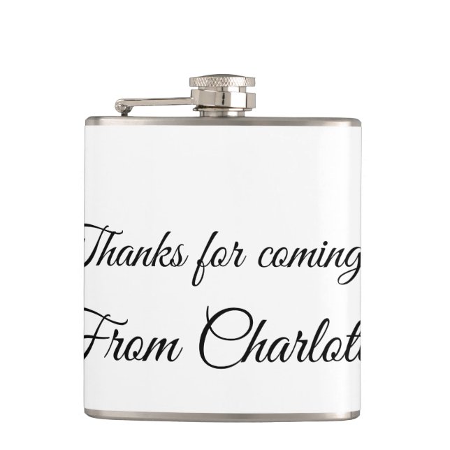 thanks for coming add name text message  hip flask (Front)