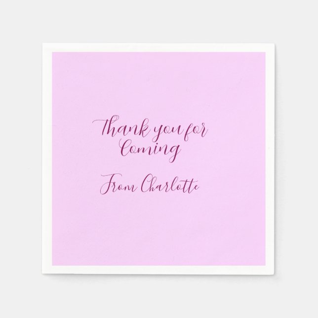 thanks for coming add name text message mauve napkin (Front)