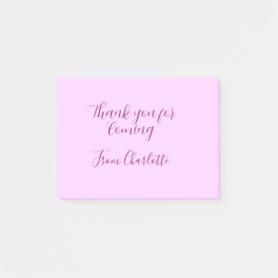 thanks for coming add name text message mauve post-it notes