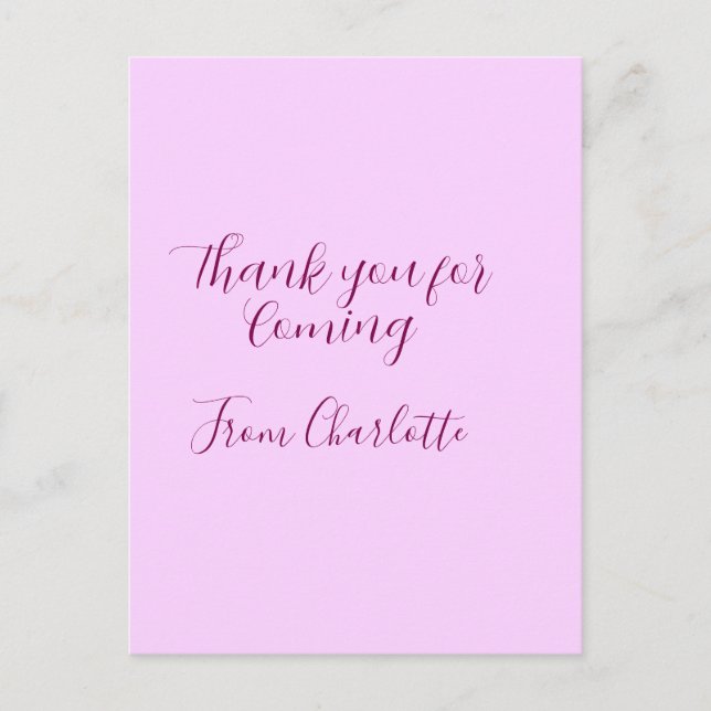 thanks for coming add name text message mauve postcard (Front)