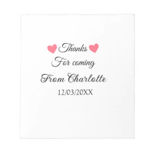 thanks for coming add name text message  notepad