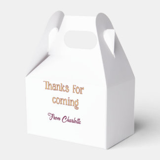 thanks for coming add name text message orange favour box