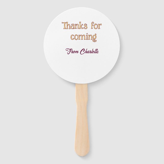 thanks for coming add name text message orange hand fan (Front)
