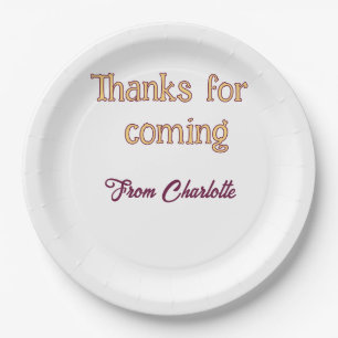 thanks for coming add name text message orange paper plate