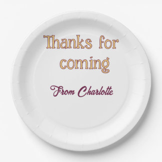 thanks for coming add name text message orange paper plate