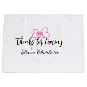 thanks for coming add name text message pink bow f large gift bag
