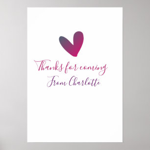 thanks for coming add name text message pink heart poster