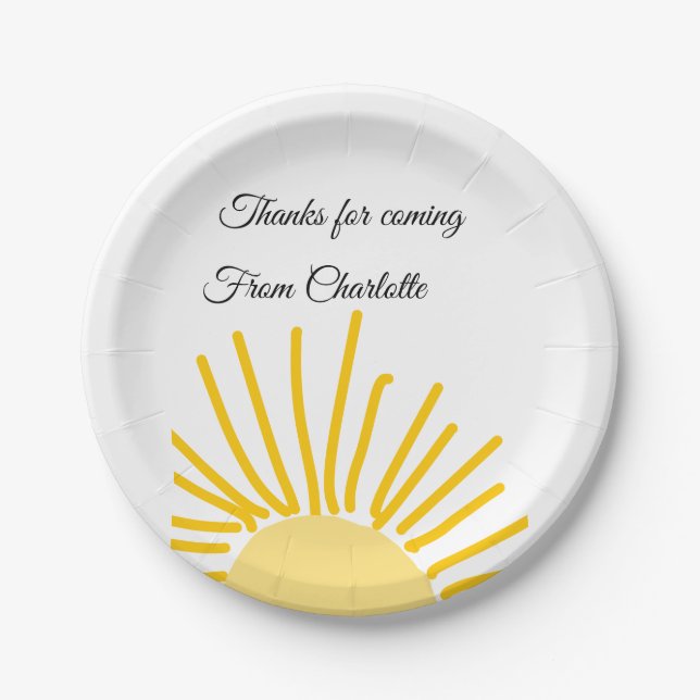 thanks for coming add name text message sun paper plate (Front)