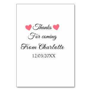 thanks for coming add name text message table number