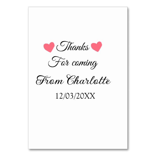 thanks for coming add name text message  table number (Front)